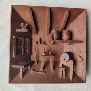 VTG Diorama 3D Shadowbox Folk Art 11.5x11x5x2.5" Whiskey Moonshine Rifle *READ*